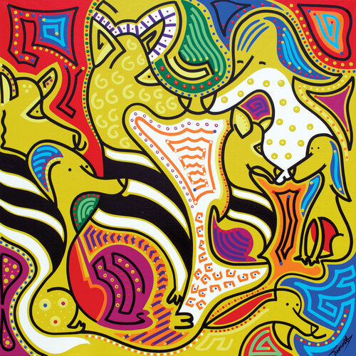Zebra Dogs Don't Think in Black and White de Dejo Toyist, Pintura a la venta en Singulart
