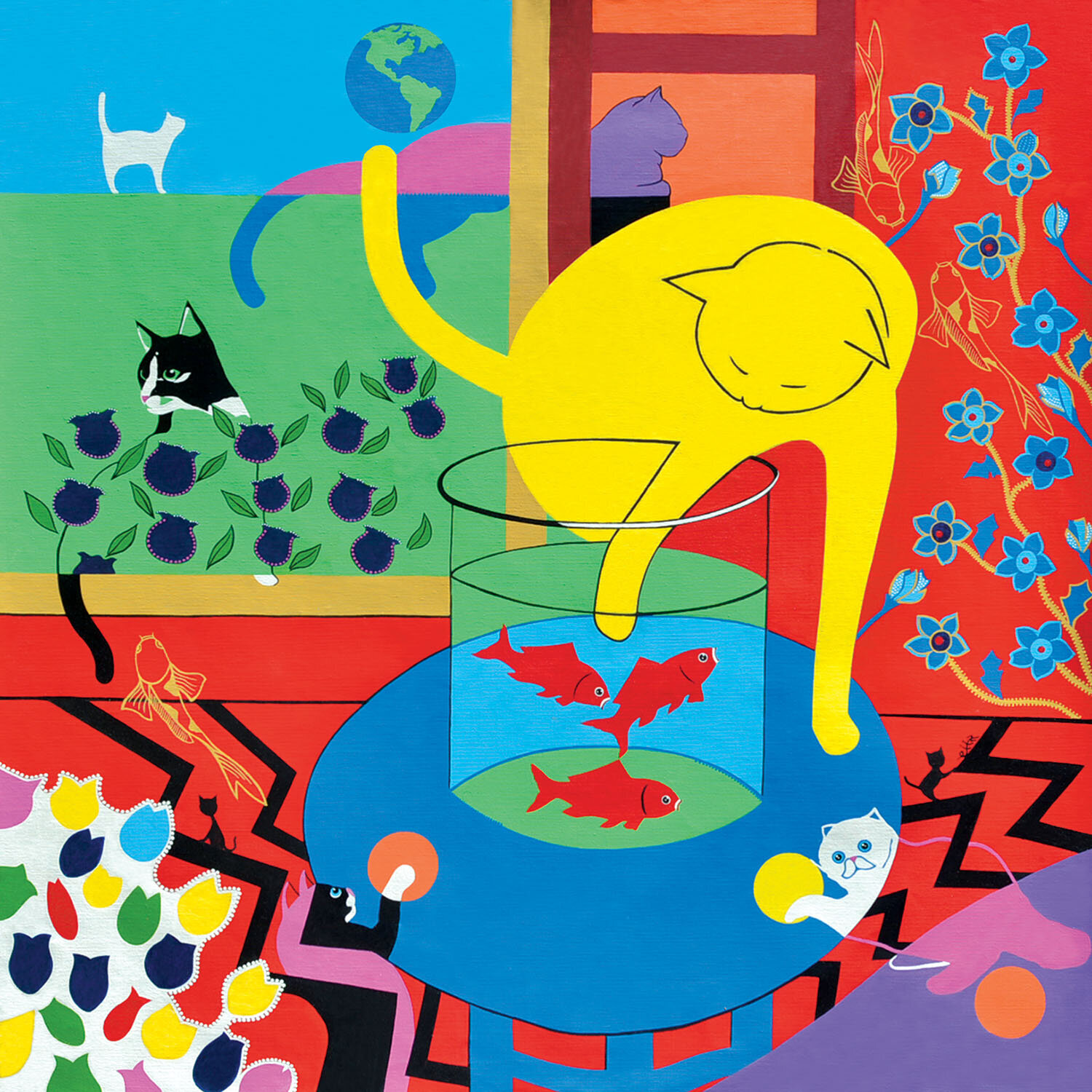 The Cat Who Saw The World Dejo Toyist Originalgemälde zu verkaufen