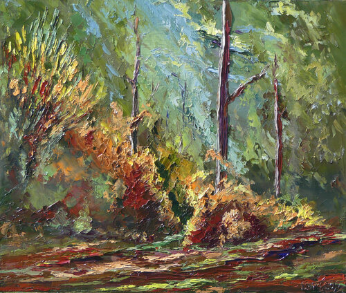 Rayons de soleil dans le sous-bois huile au couteau von Bernard JANSON, Malerei kaufen auf Singulart