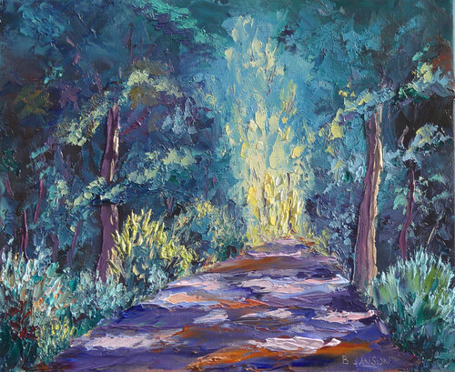 Un chemin forestier ombragé huile au coueau von Bernard JANSON, Malerei kaufen auf Singulart