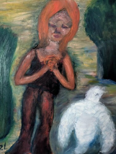 La fille et la colombe di Léonie Lignereux, Pittura in vendita su Singulart