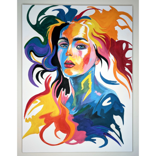 Colorful Abstract Portrait Painting – “Chromatic Yearning” by Sidney Muniz, Painting for Sale on Singulart