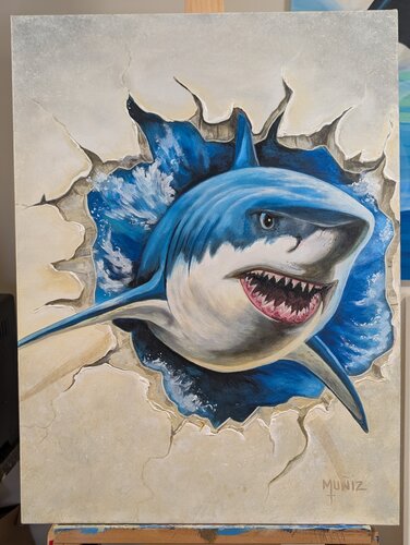 From the Depths | Original Shark Acrylic Painting van Sidney Muniz, Schilderij te koop op Singulart