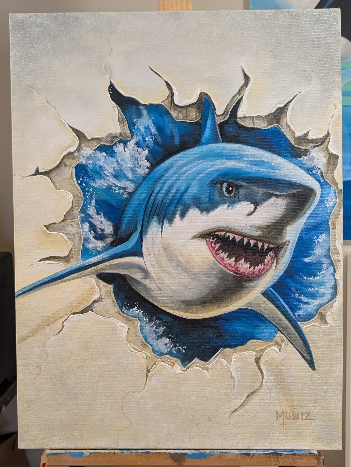 From the Depths | Original Shark Acrylic Painting Sidney Muniz Originalgemälde zu verkaufen