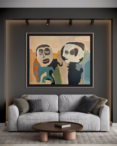 Two Figures Discussing Geometry van Henrik Diamant, Schilderij te koop op Singulart