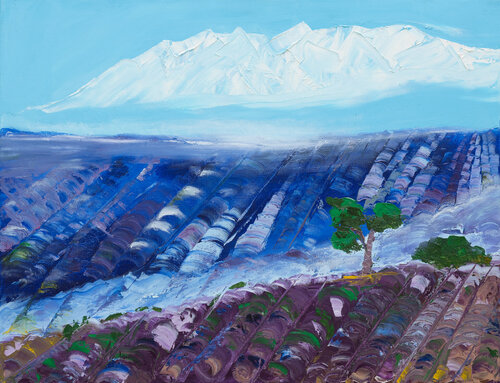 Alpilles et champs de lavande di Francoise LAVENU, Pittura in vendita su Singulart