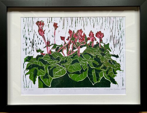 Jardinière de cyclamens di Francoise LAVENU, Opera su carta in vendita su Singulart