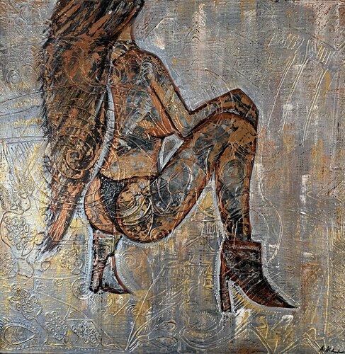 She | Textured Gold Acrylic Painting woman von Ayka Chao, Malerei kaufen auf Singulart