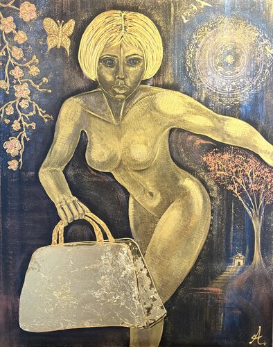 Own that Bag | Textured Figurative Painting von Ayka Chao, Malerei kaufen auf Singulart