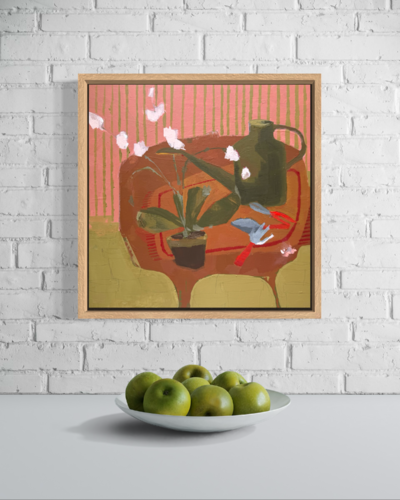 Tablescape with Watering Can di Sandra Boorne, Pittura in vendita su Singulart