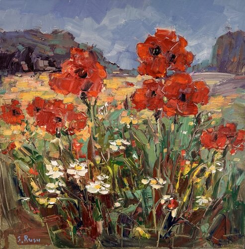 "Éclats de Coquelicots sous le Ciel d'Été" by Sergiu RUSU, Painting for Sale on Singulart