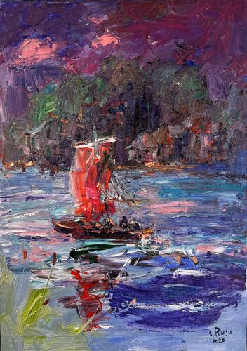 "Nocturne à la Voile Rouge" by Sergiu RUSU, Painting for Sale on Singulart