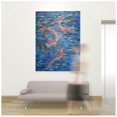 Lucky Koi in the pond of happiness von Laura Ecsiova, Malerei kaufen auf Singulart