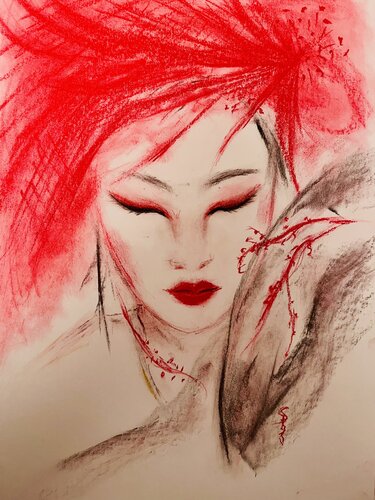 Eclats Carmin - Rouge intérieur van Sylvie Pulur, Tekening te koop op Singulart
