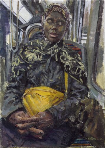 Subway people with yellow bag di Marc Goldstain, Pittura in vendita su Singulart
