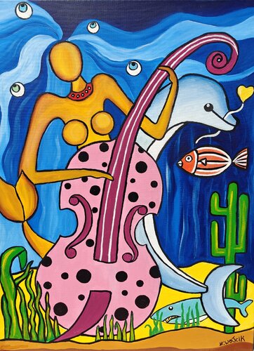 Sirène & Contrebasse von Henri Wojcik, Malerei kaufen auf Singulart