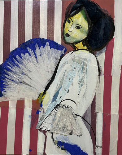 jeune fille à l'éventail bleu von Johanne Cinier, Malerei kaufen auf Singulart