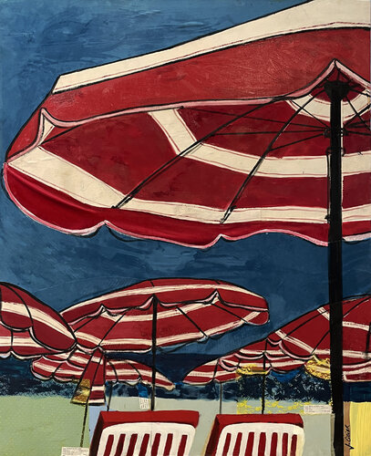 parasols rouges van Johanne Cinier, Schilderij te koop op Singulart
