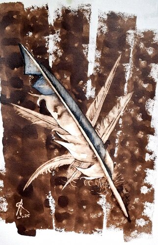 trio de plume by roger achache, 종이 for Sale on Singulart