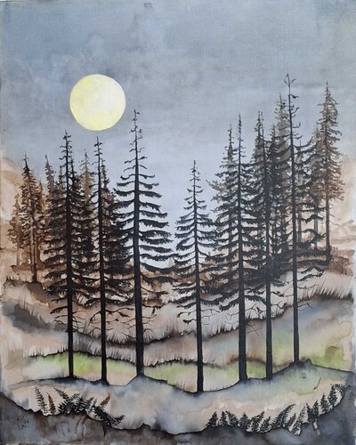 balade dans les pins au clair de lune von roger achache, Malerei kaufen auf Singulart