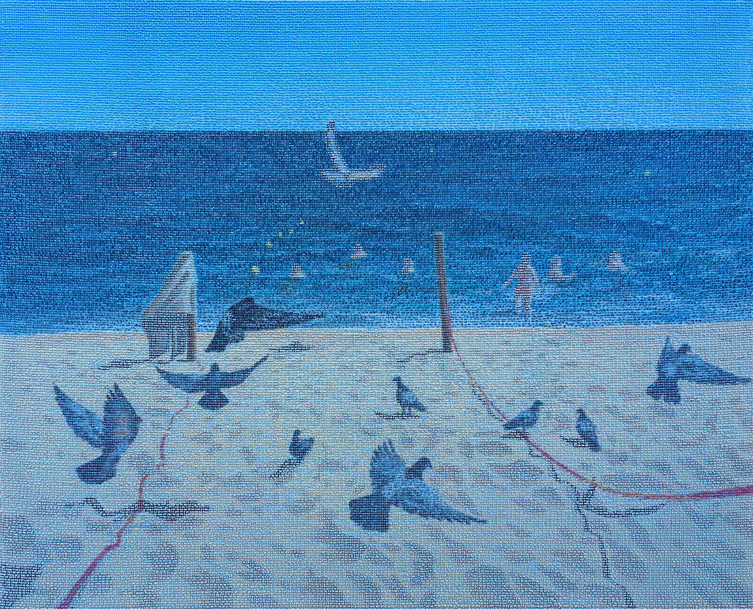 "The Pigeons on Fenals Beach". Sargis Knyazyan Originalgemälde zu verkaufen