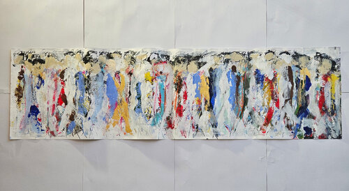 Foule, hommes qui marchent sur plan de la FIAC  P3 by Guillaume Marchat, Painting for Sale on Singulart