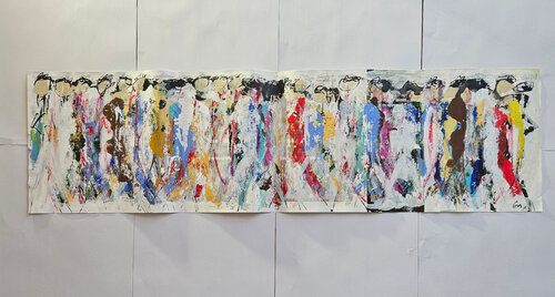 Foule, hommes qui marchent sur plan de la FIAC  P4 van Guillaume Marchat, Schilderij te koop op Singulart