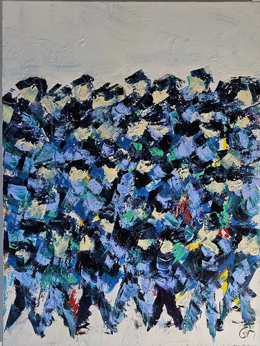 Foule, hommes qui marchent en bleu de Guillaume Marchat, Pintura a la venta en Singulart