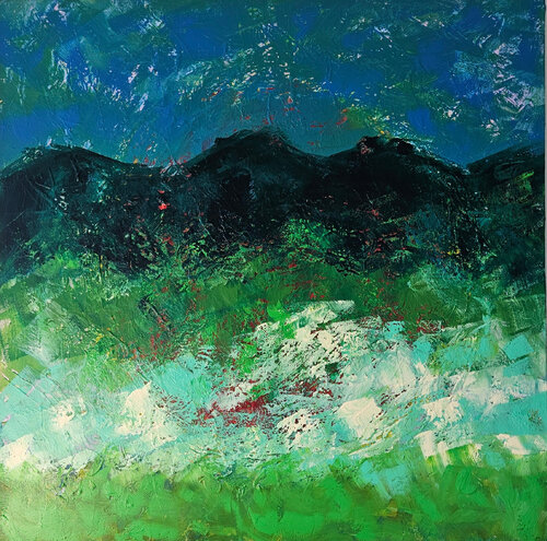 Paysage en vert et bleu avec une touche de rouge Guillaume Marchat