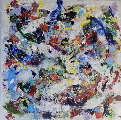Poissons abstraits  bleus verts jaunes van Guillaume Marchat, Schilderij te koop op Singulart
