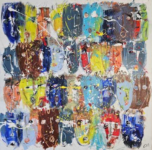 Multitête bleu et jaune von Guillaume Marchat, Malerei kaufen auf Singulart