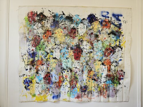 Multitête de couleur peinture acrylique sur grande toile di Guillaume Marchat, Pittura in vendita su Singulart