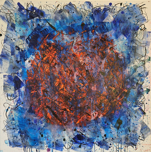 Fusion sur fond bleu di Guillaume Marchat, Pittura in vendita su Singulart