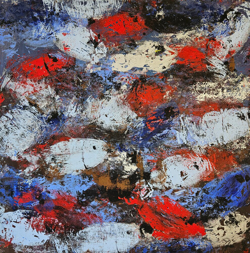 Poissons rouges et bleus van Guillaume Marchat, Schilderij te koop op Singulart