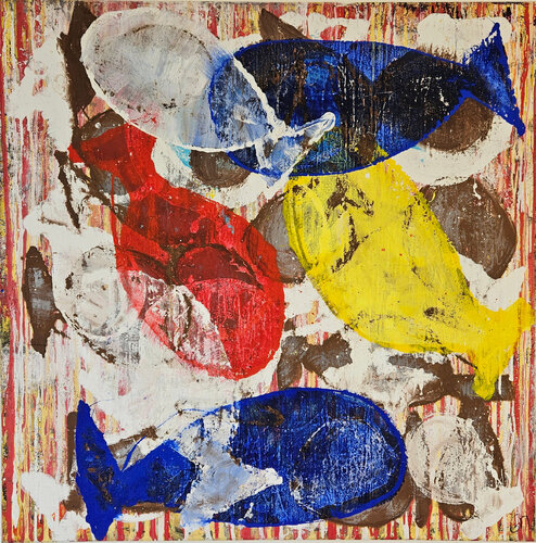 Poissons multicolores sur fond strié by Guillaume Marchat, Painting for Sale on Singulart