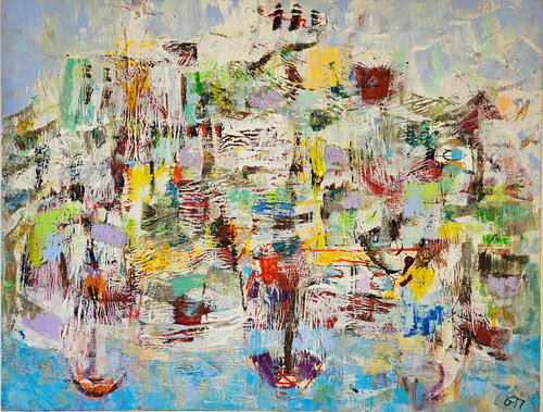 Paysage de Madère collage  et acrylique di Guillaume Marchat, Pittura in vendita su Singulart