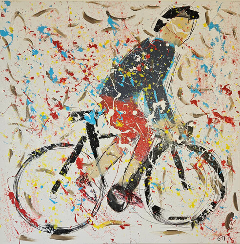 Cycliste au maillot gris en danseuse van Guillaume Marchat, Schilderij te koop op Singulart