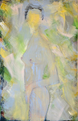 Femme nue en bleu sur fond vert van Guillaume Marchat, Schilderij te koop op Singulart