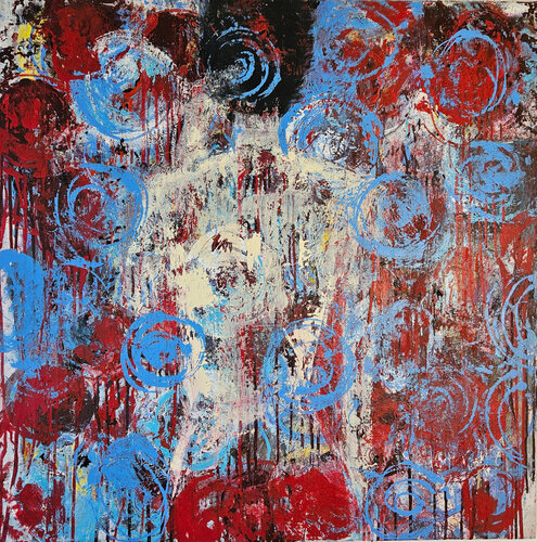 Femme fleur peinture acrylique sur toile van Guillaume Marchat, Schilderij te koop op Singulart