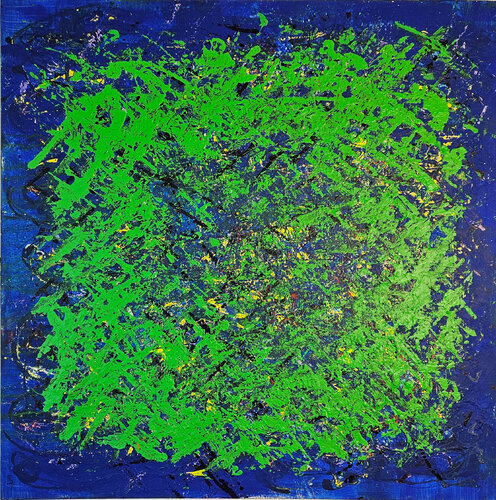 Big Bang abstrait vert foncé sur fond bleu von Guillaume Marchat, Malerei kaufen auf Singulart