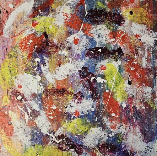 Poissons abstraits rouges blancs jaunes bordeaux di Guillaume Marchat, Pittura in vendita su Singulart