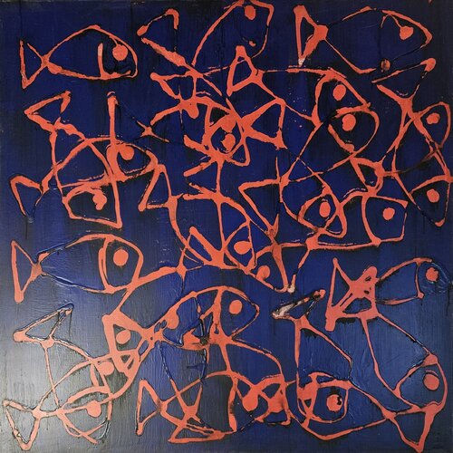 Poissons rouges, art brut di Guillaume Marchat, Pittura in vendita su Singulart