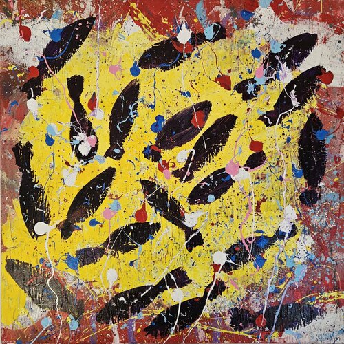 Poissons violets sur poissons blancs van Guillaume Marchat, Schilderij te koop op Singulart