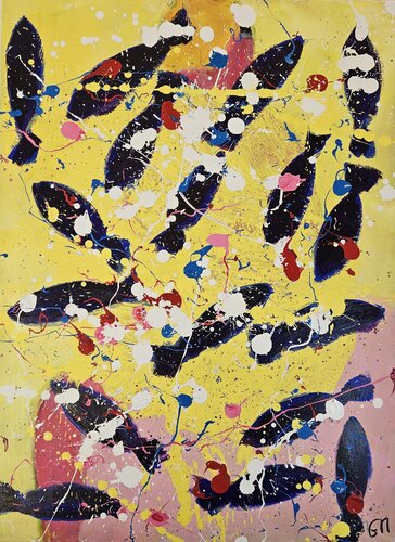 Poissons violets foncés sur femme nue van Guillaume Marchat, Schilderij te koop op Singulart