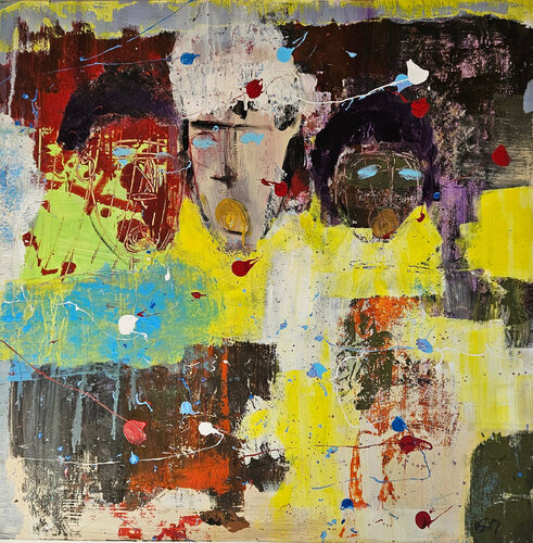 Trois têtes, street art van Guillaume Marchat, Schilderij te koop op Singulart