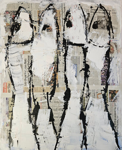 Sardines blanches collage et acrylique sur toile by Guillaume Marchat, Painting for Sale on Singulart
