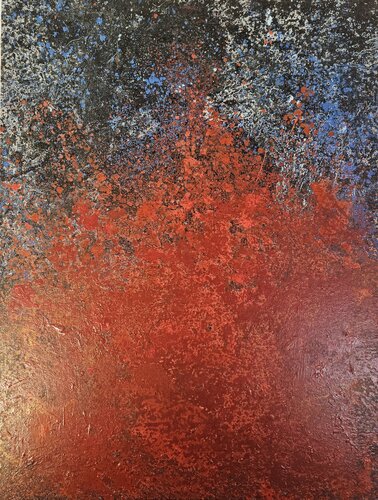 Explosion de rouge sur fond bleu et noir de Guillaume Marchat, Pintura a la venta en Singulart