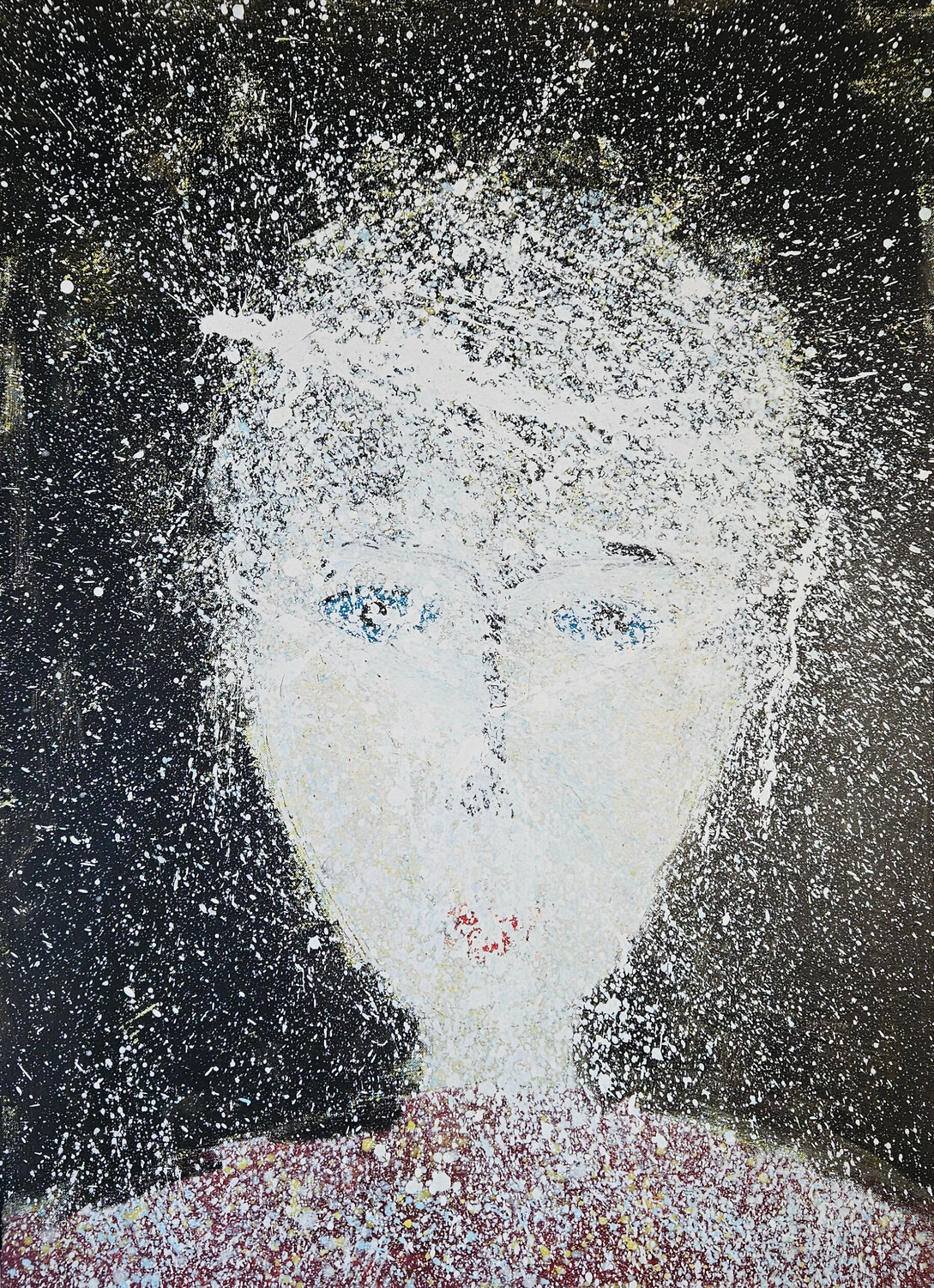 Portrait de femme au pull rouge Guillaume Marchat Dipinto originale in vendita