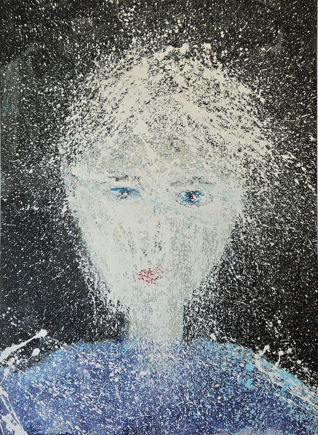 Tête portrait de femme au pull bleu Guillaume Marchat Originalgemälde zu verkaufen