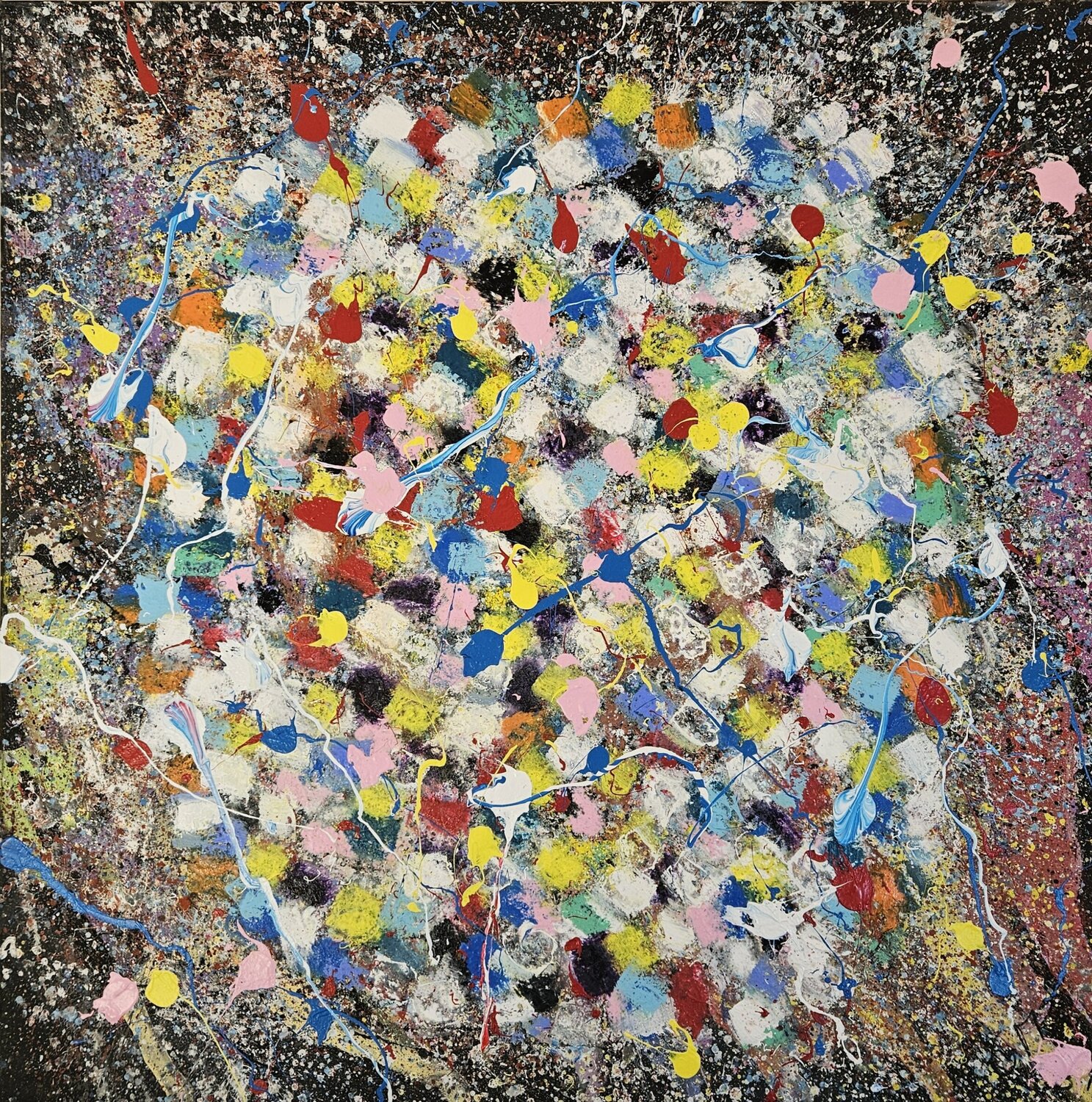 Big Bang abstrait multicolore sur HQM Guillaume Marchat Origineel schilderij te koop